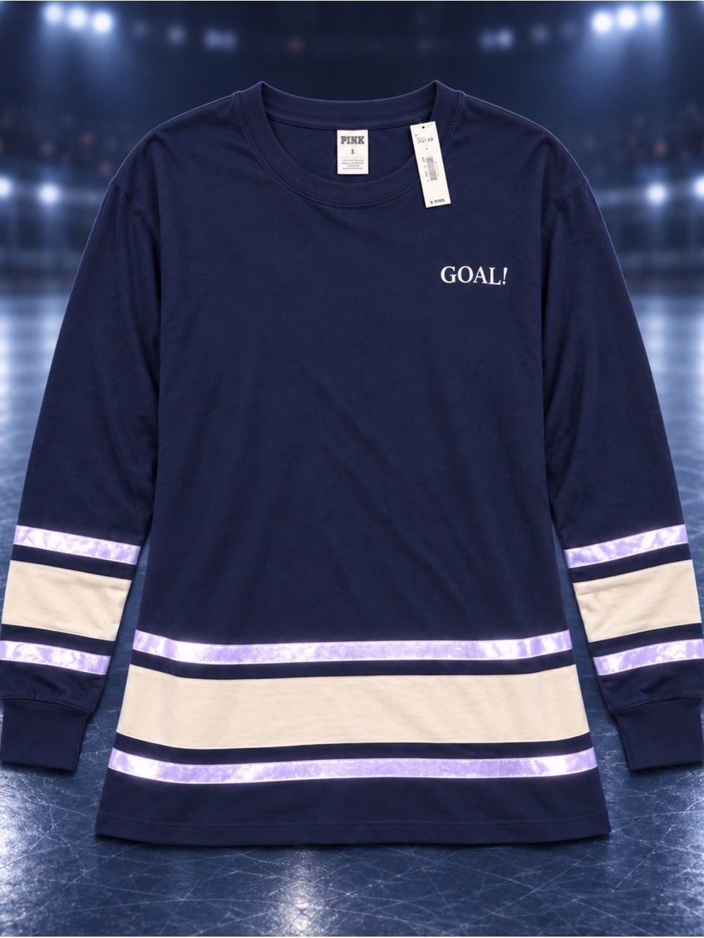PINK Victoria's Secret Kids' Navy 'GOAL!' Long Sleeve Hockey Tee